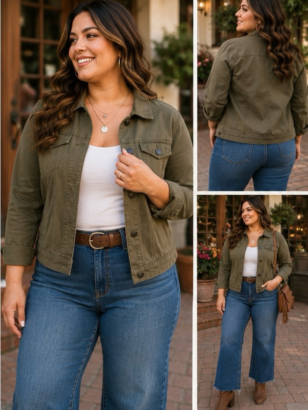 Market & Spruce Olive Utility Jacket Plus Size 2X Stretch Button Front